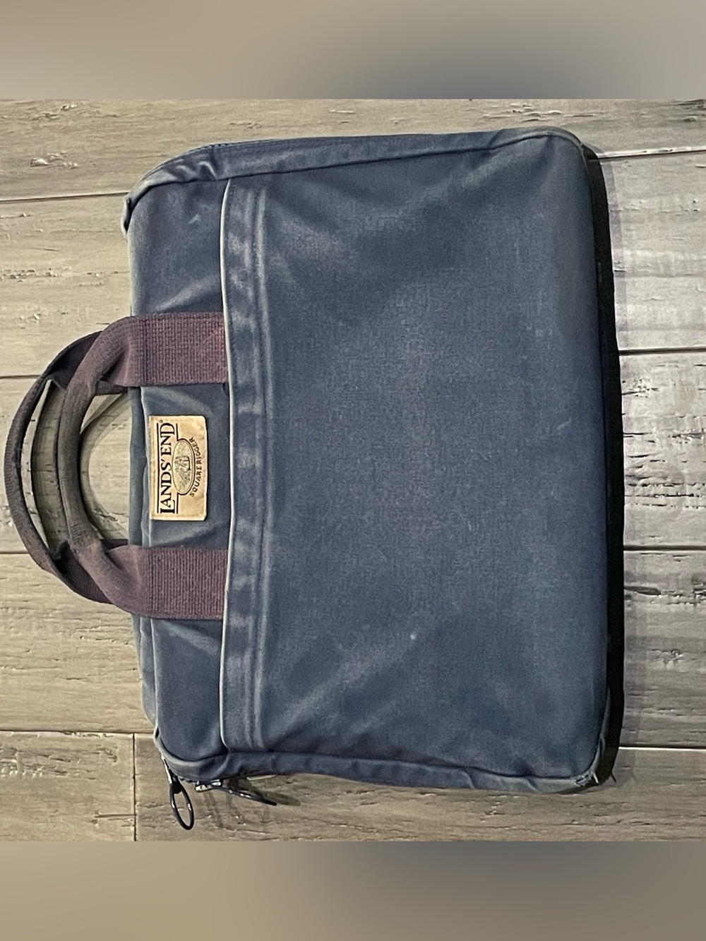 Vintage Lands’ End Square Rigger Canvas Briefcase Laptop Bag Blue Work Tote